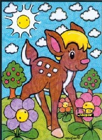 Samtbild Bambi mit Blumenwiese